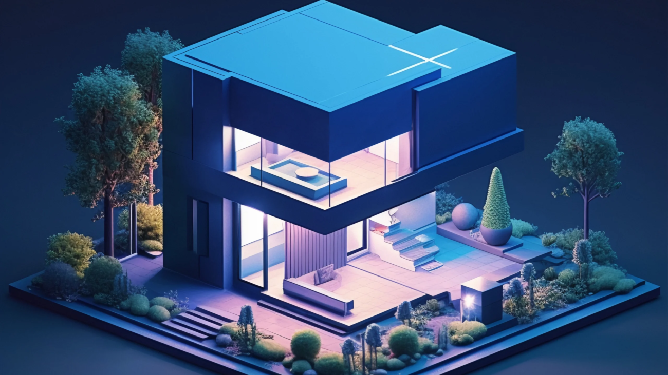 3D rendered model of a modern smart home