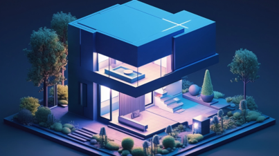 3D rendered model of a modern smart home